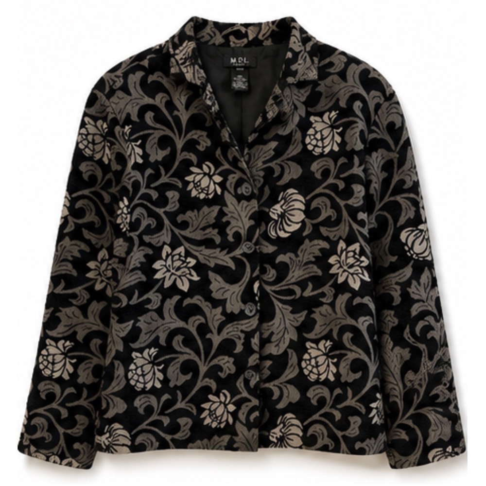 MDL New York Tapestry Blazer Floral Brocade Jacket Black Silver Dark Academia 1X